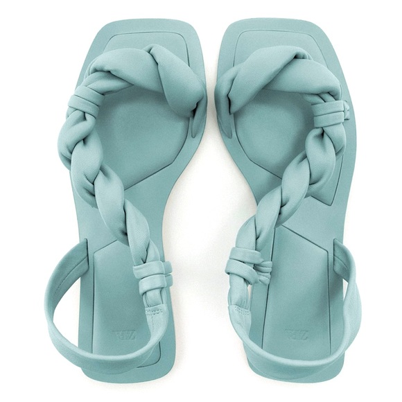 COPY - ZARA NWT LIGHT BLUE LEATHER WOVEN SANDALS - Picture 3 of 11